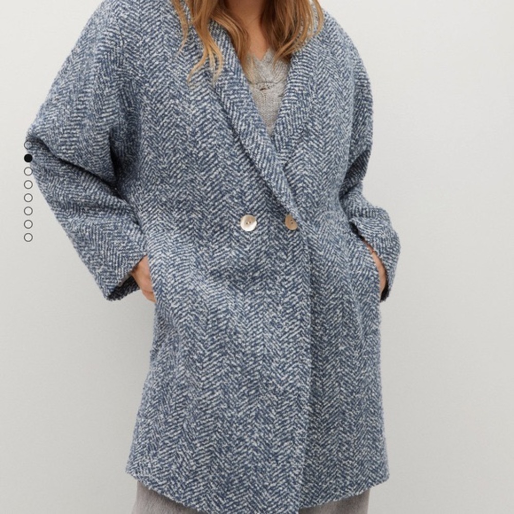 Mango Blue Herringbone Coat